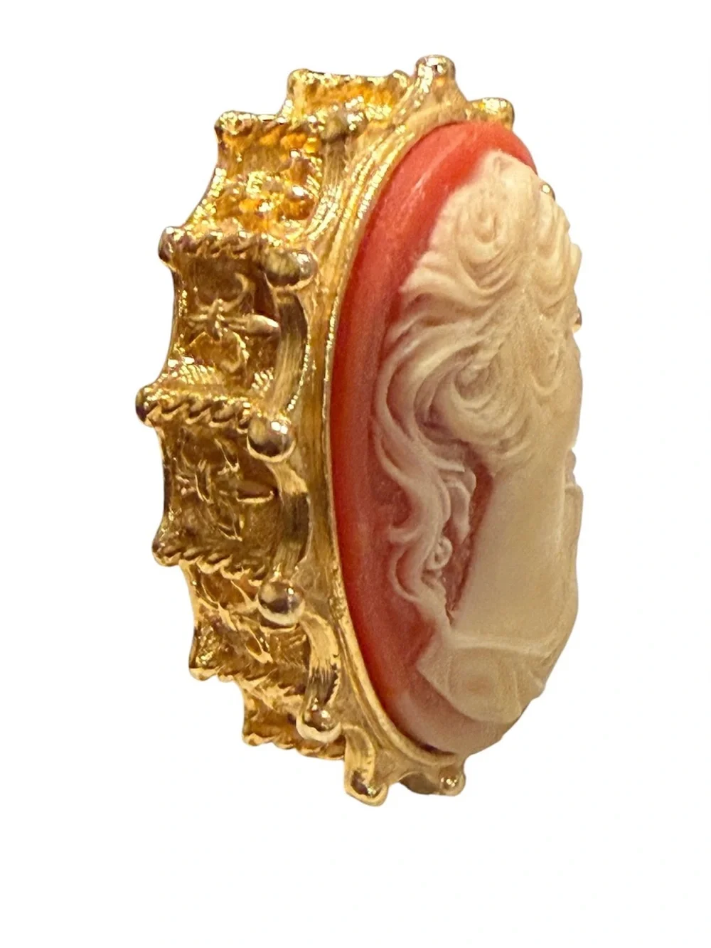 Vintage England cameo Trinket Box | Gold Tone Hinged Vanity Pill Box